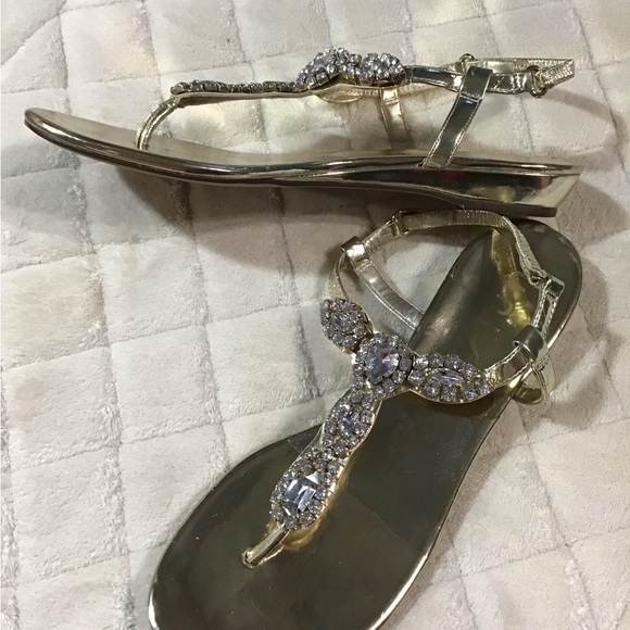 gold sandals for ladies bejeweled size 7M - Picture 3 of 6